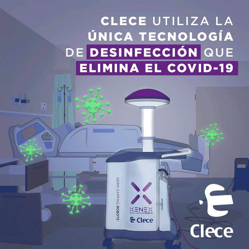 Robot Xenex desinfectando una habitación de un hospital con luz ultravioleta